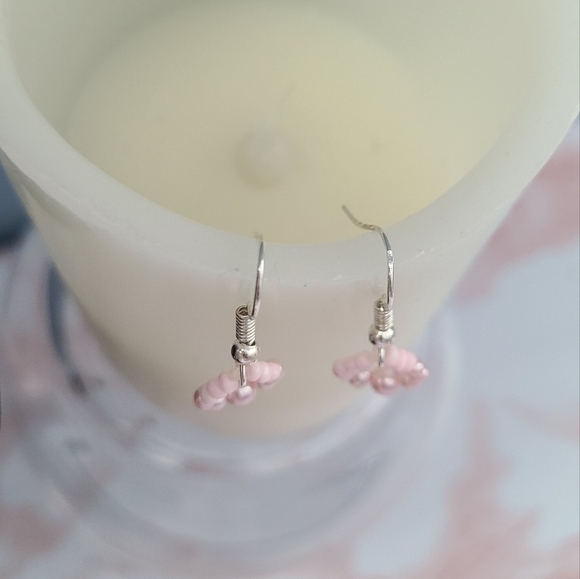 Handmade Brass-, Silver-Toned Light Pink Faux Pearl Bracelet Earrings - Picture 4 of 6